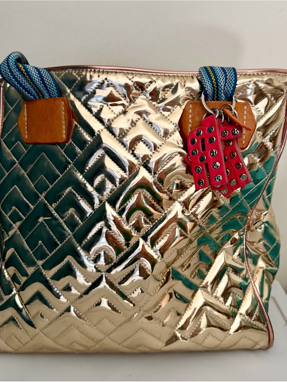 Consuela Evadney Classic Tote Metallic Gold Quilted Bag